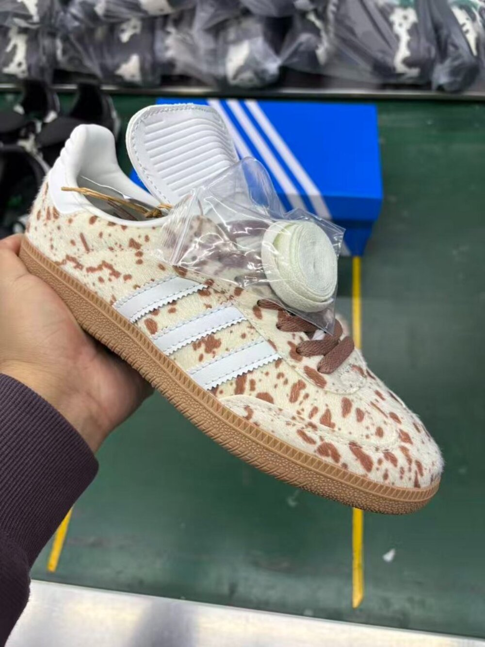 Adidas Samba Brown White Cow Print Fold Tongue Shoes